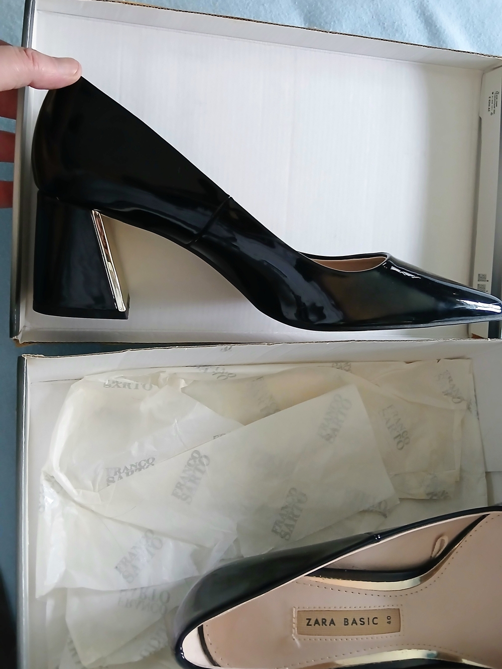 Zara Black Patent Mid Heel Pumps